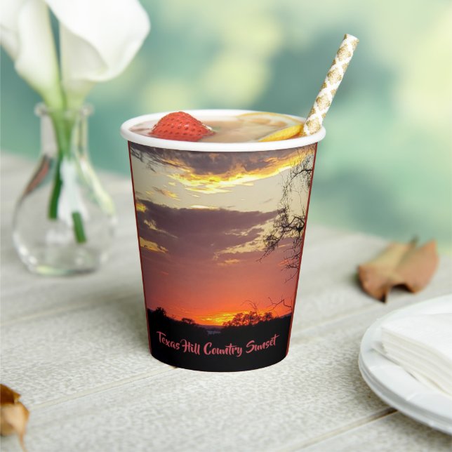 Vasos De Papel Texas Hill Country Sunset Paper taza (in situ)