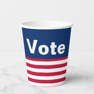 Vasos De Papel Texto patriótico rojo blanco y azul para votar