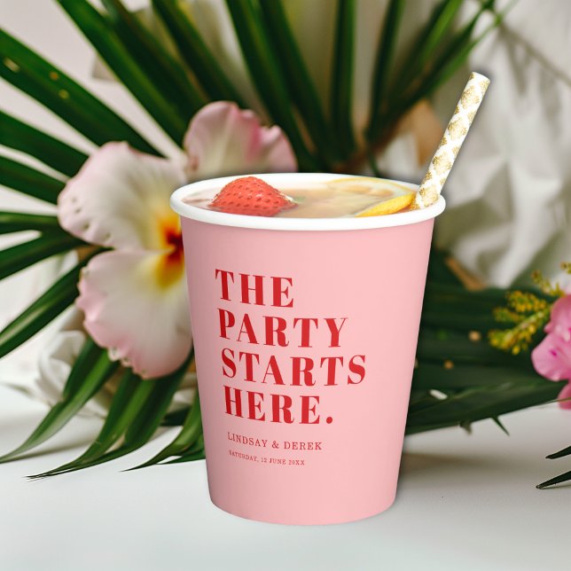 Vasos De Papel The Party Stars Here! Bold Font Wedding (The Party Stars Here! Bold Font Wedding Paper Cups)