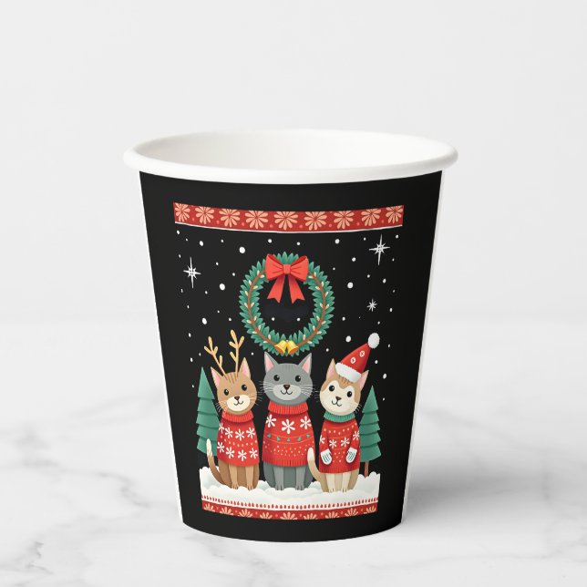 Vasos De Papel Three Cat Funny Christmas Cat Ugly Xmas Sweater Me (Anverso)