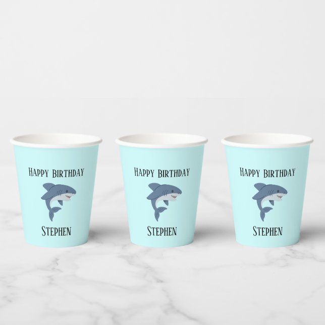 Vasos De Papel Tiburón azul lindo personalizado (Multi)