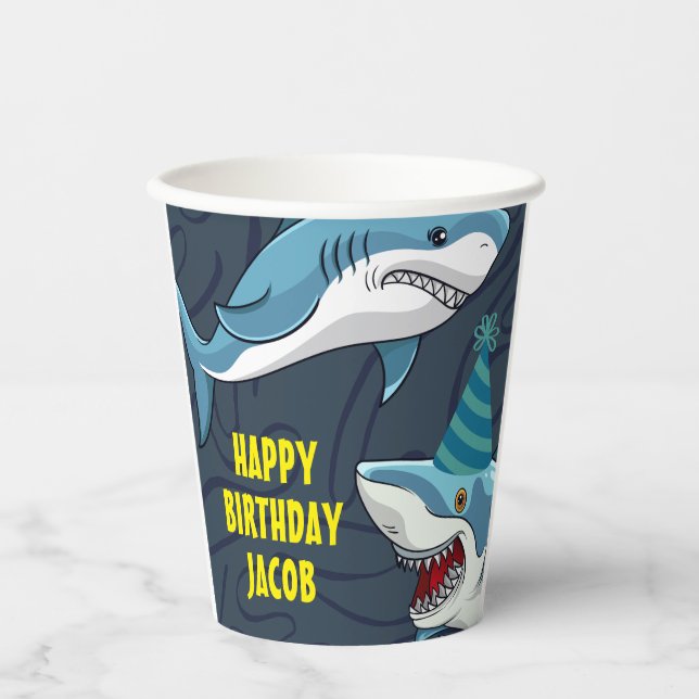 Vasos De Papel Tiburones disfrazados de cumpleaños infantil (Anverso)