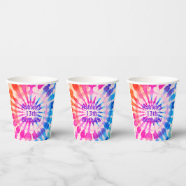 Vasos De Papel Tie Dye Groovy Hippie Bold Colorido Cumpleaños