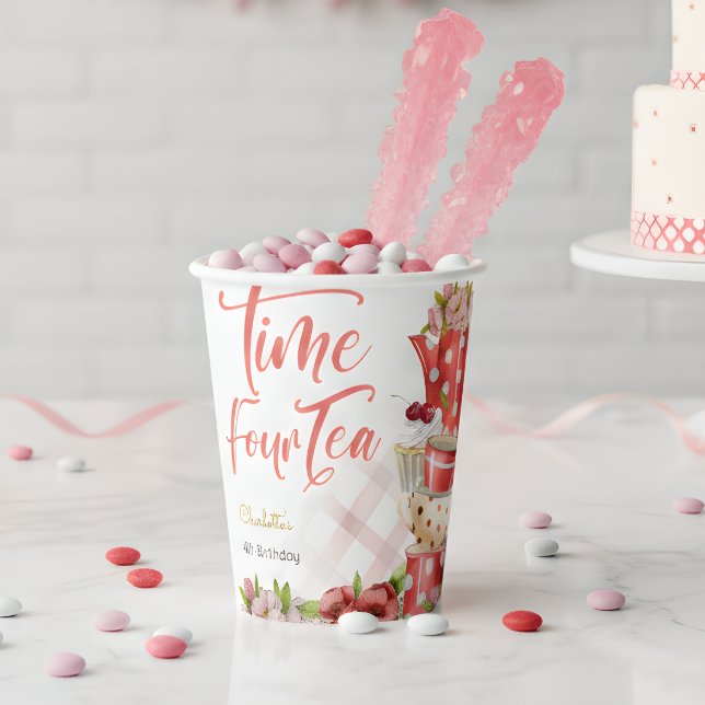 Vasos De Papel Tiempo cuatro té, cuarto cumpleaños para los niños (Subido por el creador)