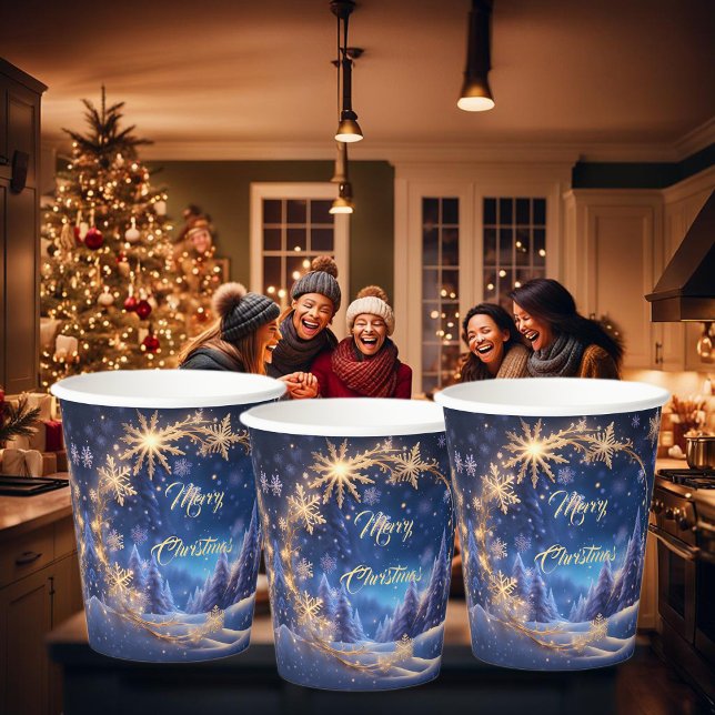 Vasos De Papel Tiempo de Navidades mágicos - copos de nieve dorad (Subido por el creador)