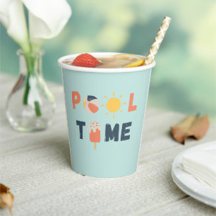 Vasos De Papel tiempo de pool. Cups y suministros de fiesta