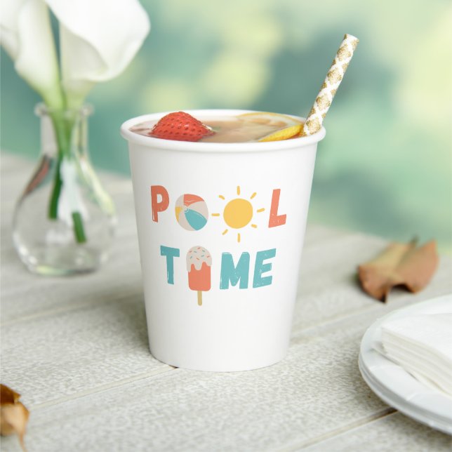 Vasos De Papel tiempo de pool. Cups y suministros de fiesta (in situ)