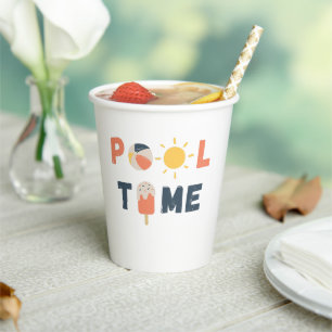 Vasos De Papel tiempo de pool. Cups y suministros de fiesta