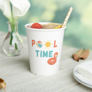 Vasos De Papel tiempo de pool. Cups y suministros de fiesta