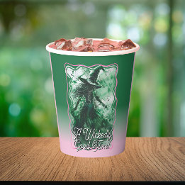 Vasos De Papel Tiempo Divertido y Malvado Bruja Verde Dibujo Cump