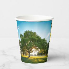 Vasos De Papel Tiempo Tranquilo Con un Gran Árbol