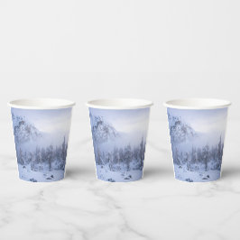 Vasos De Papel Tierras maravillosas del invierno, niebla, bosque 