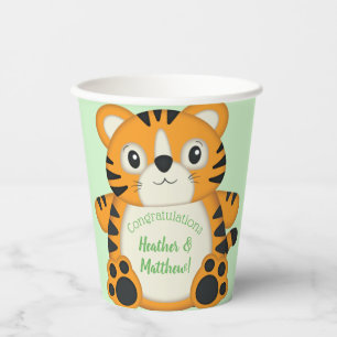 Vasos De Papel Tiger Baby Shower Green