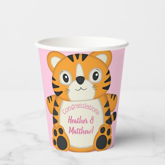 Vasos De Papel Tiger Baby Shower Pink (Anverso)