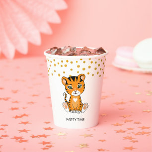 Vasos De Papel Tigre bebé salvaje dibujos animados y confeti dora