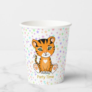 Vasos De Papel Tigre de dibujos animados y estrellas multicolores