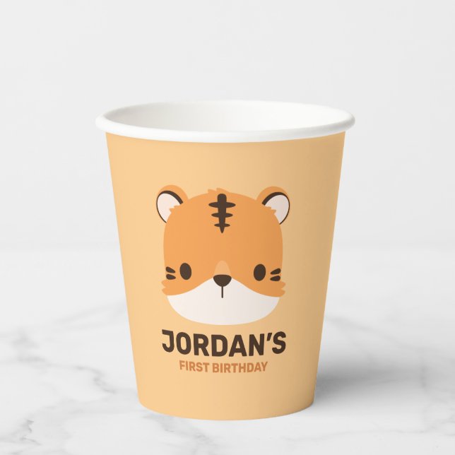 Vasos De Papel Tigre lindo con nombre personalizado (Anverso)