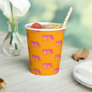 Vasos De Papel Tigre rosado caliente en negrita Naranja patrón Bo