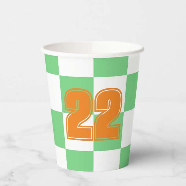 Vasos De Papel Tile Y2K del tablero de ajedrez verde retro (Izquierda)