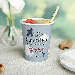 Vasos De Papel Time Flies Aviplane Blue Boy Birday Paper Cupones
