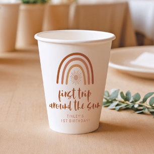 Vasos De Papel TINLEY Boho Terracotta Sol arcoiris Primer cumplea