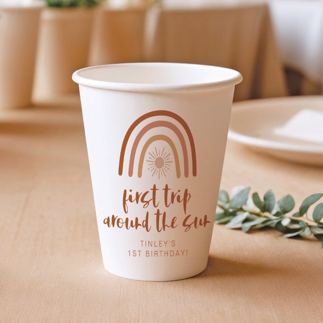 Vasos De Papel TINLEY Boho Terracotta Sol arcoiris Primer cumplea (Subido por el creador)