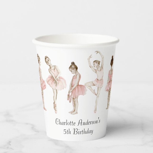 Vasos De Papel Tiny Dancer Ballerina Pink Girls Birthday (Anverso)