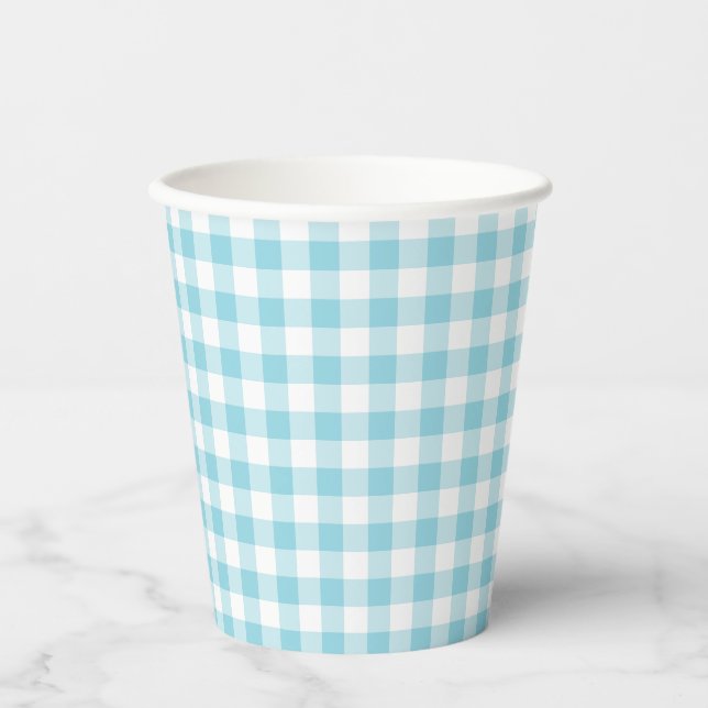 Vasos De Papel Tiny Robin Egg Blue and White Gingham (Anverso)