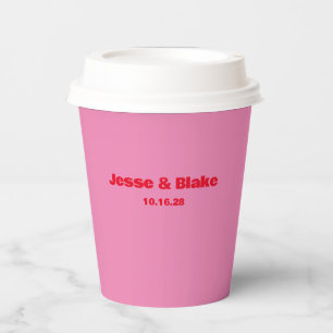 Vasos De Papel Tipografía audaz, bodas rosadas y rojas