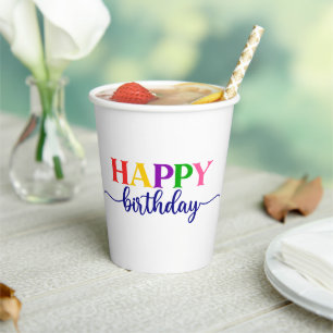 Vasos De Papel Tipografía Colorida Feliz Cumpleaños