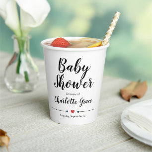 Vasos De Papel Tipografía Corazón Baby Shower blanco negro