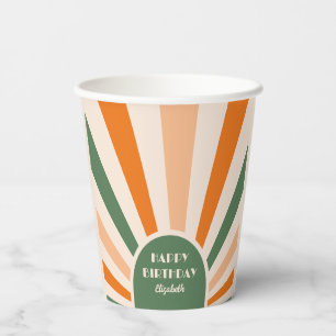 Vasos De Papel Tipografía de arco de sol retro Cumpleaños Verde