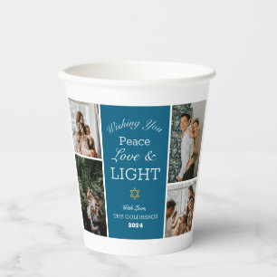 Vasos De Papel Tipografía de Hanukkah Fotografía familiar azul Co