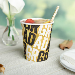 Vasos De Papel Tipografía GRAD Negrita Dorada Fiesta de Graduació
