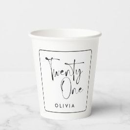 Vasos De Papel Tipografía moderna en blanco negro 21 cumpleaños d