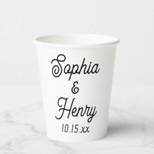 Vasos De Papel Tipografía negra con guión elegante de boda