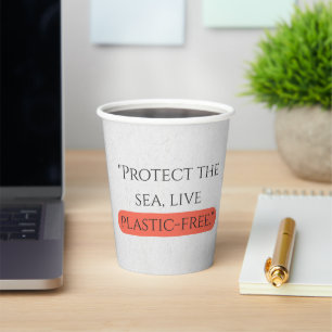 Vasos De Papel Tipografía "Proteja el mar, sin plástico en vivo"