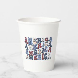 Vasos De Papel Tipografía Retro Patriótica Americana Groovy