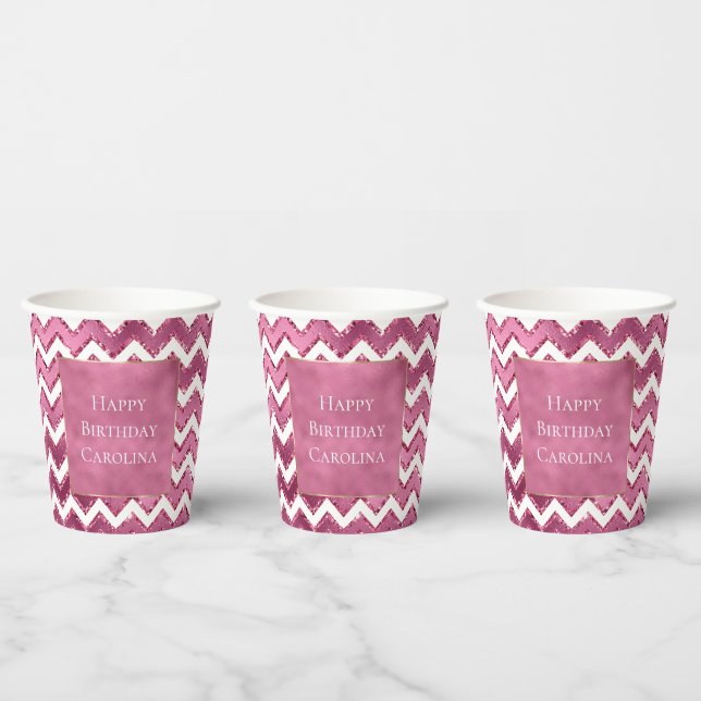 Vasos De Papel Tiras de Zigzag Blanco Rosa (Multi)