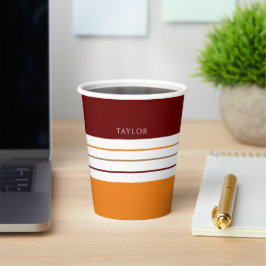 Vasos De Papel Tiras Naranjas De Maroon Autumorales Con Nombre