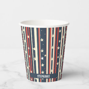 Vasos De Papel Tiras rojas, blancas y azules con estrellas (2)
