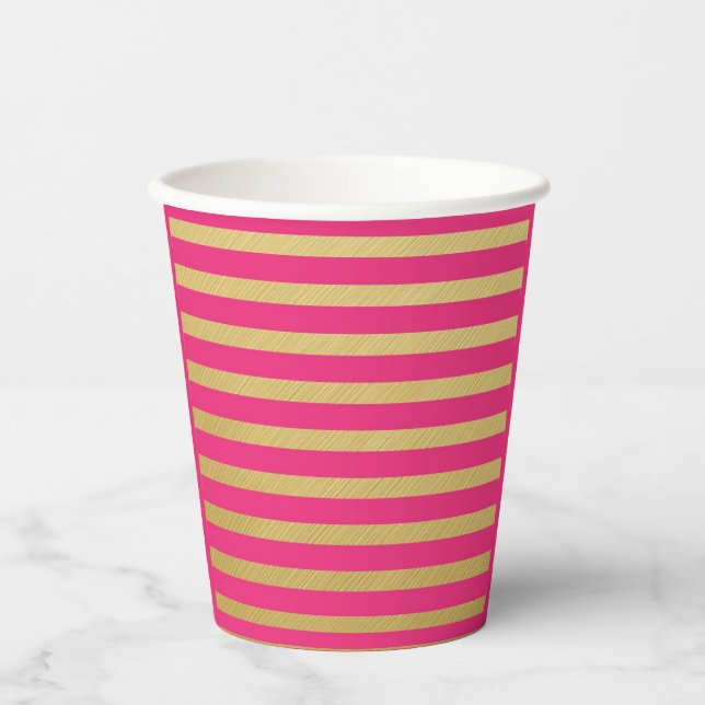 Vasos De Papel Tiras rosadas elegantes de papel (Anverso)