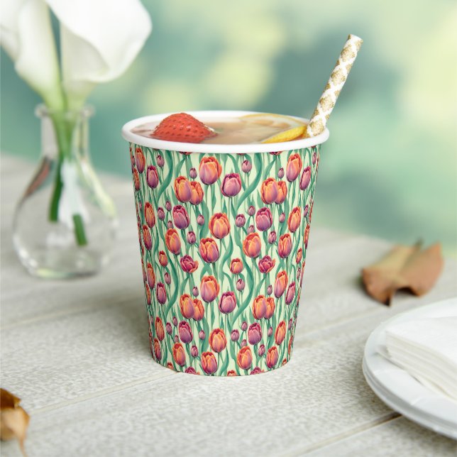 Vasos De Papel Título: "Ramo de Tulipanes Verde Oliva" (in situ)