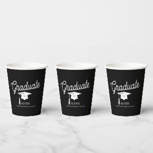 Vasos De Papel Toca de Graduación Negro Blanco Clase de