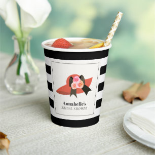 Vasos De Papel Tocado rojo estilo Derby con rosa para despedida d
