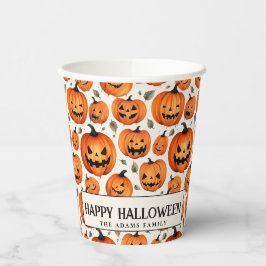 Vasos De Papel Tocantes calabazas talladas y hojas de otoño Hallo