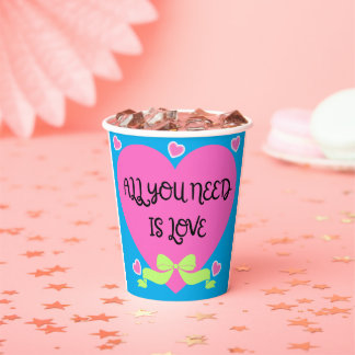 Vasos De Papel Todo lo que necesitas es amor – Diseño de corazón