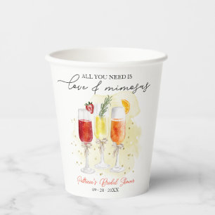 Vasos De Papel Todo lo que necesitas es amor y mimosas: Desayuno 