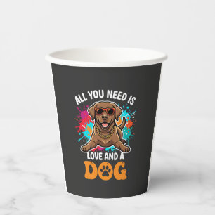 Vasos De Papel Todo lo que necesitas es amor y un perro gráfico