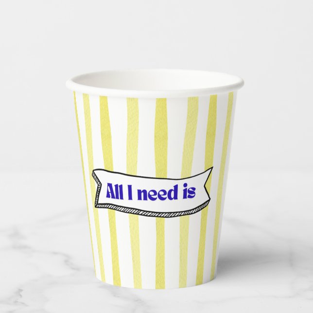 Vasos De Papel Todo lo que necesito es Jesús y Café - Amarillo, A (Anverso)